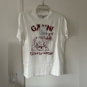 Ganni White and Red Cat Graphic Tee